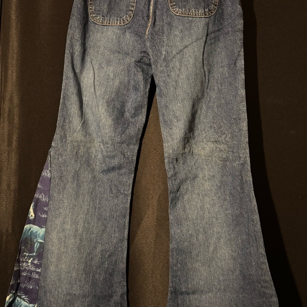 Mudd Dark Blue Flare Jeans with Patterned Insets